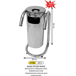 Arı Metal 304 Kalite Çöp Kovası 34lt 1736 - ARI METAL
