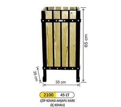 Arı Metal Ahşap Kare Çöp Kovası 45lt 2100 - ARI METAL