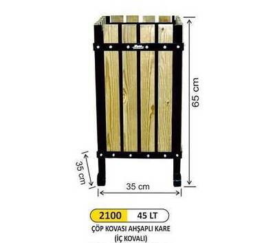 Arı Metal Ahşap Kare Çöp Kovası 45lt 2100 - 1