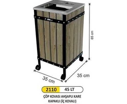 Arı Metal Ahşap Kare Çöp Kovası Kapaklı 45lt 2110 - ARI METAL