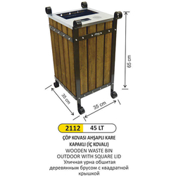 Arı Metal Ahşap Kare Çöp Kovası Kapaklı 45lt 2112 - ARI METAL