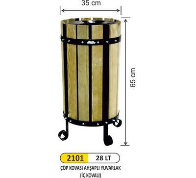 Arı Metal Ahşap Yuvarlak Çöp Kovası 28lt 2101 - 1