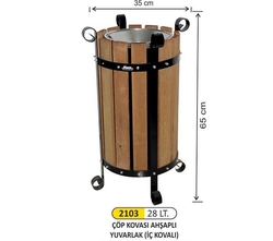 Arı Metal Ahşap Yuvarlak Çöp Kovası 28lt 2103 - ARI METAL