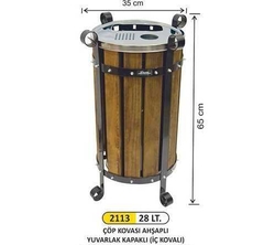 Arı Metal Ahşap Yuvarlak Çöp Kovası Kapaklı 28lt 2113 - ARI METAL