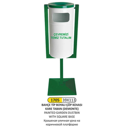 Arı Metal Bahçe Çöp Kovası Boyalı Kare Taban 1705 - ARI METAL