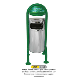 Arı Metal Bahçe Çöp Kovası Şapkalı 1709 - ARI METAL