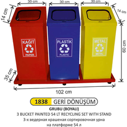 Arı Metal Bazalı Boyalı Geri Dönüşüm Kovası 3lü 1838 - ARI METAL