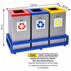 Arı Metal Bazalı Geri Dönüşüm Kovası Mat Paslanmaz 3lü 2502 - Arı Metal