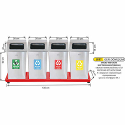 Arı Metal Bazalı Mat Paslanmaz Geri Dönüşüm Kovası 4lü 1837 - ARI METAL