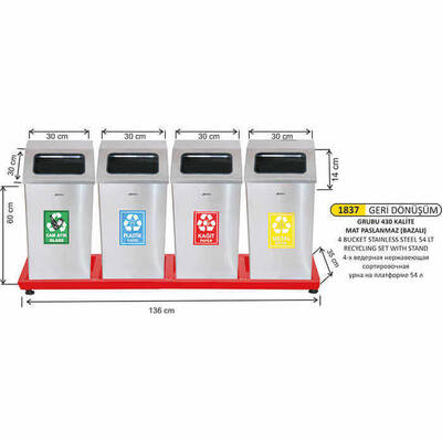 Arı Metal Bazalı Mat Paslanmaz Geri Dönüşüm Kovası 4lü 1837 - 1