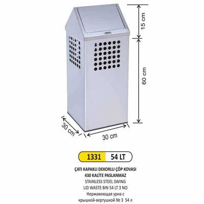 Arı Metal Çatı Kapak Çöp Kovası 54lt 1331 - 1