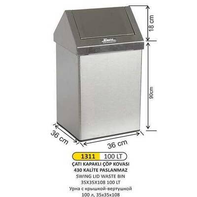 Arı Metal Çatı Kapaklı Çöp Kovası 100lt 1311 - 1
