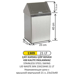 Arı Metal Çatı Kapaklı Çöp Kovası 21lt 1309 - ARI METAL