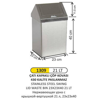 Arı Metal Çatı Kapaklı Çöp Kovası 21lt 1309 - 1