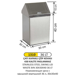 Arı Metal Çatı Kapaklı Çöp Kovası 36lt 1310 - ARI METAL
