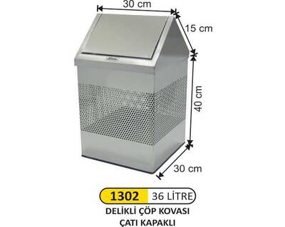 Arı Metal Çatı Kapaklı Çöp Kovası Delikli 36lt 1302 - 1
