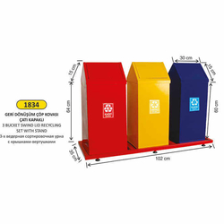 Arı Metal Çatı Kapaklı Geri Dönüşüm Kovası Boyalı 3lü 1834 - ARI METAL