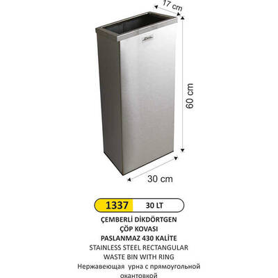 Arı Metal Çemberli Dikdörtgen Çöp Kovası 30lt 1337 - 1