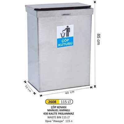 Arı Metal Dikdörtgen Çöp Kovası 115lt 2608 - 1