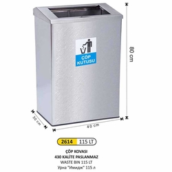 Arı Metal Dikdörtgen Çöp Kovası 115lt 2614 - ARI METAL