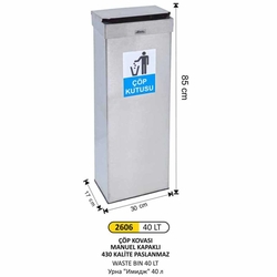 Arı Metal Dikdörtgen Çöp Kovası 40lt 2606 - ARI METAL