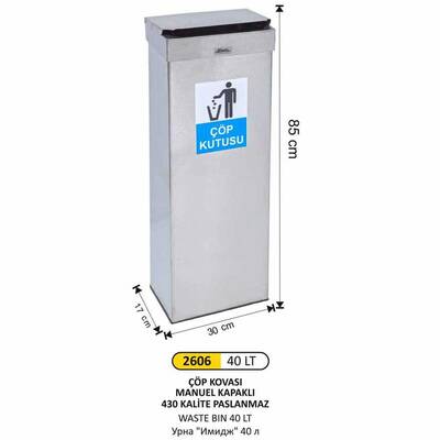 Arı Metal Dikdörtgen Çöp Kovası 40lt 2606 - 1