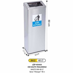 Arı Metal Dikdörtgen Çöp Kovası 40lt 2612 - ARI METAL