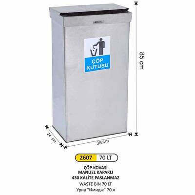 Arı Metal Dikdörtgen Çöp Kovası 70lt 2607 - 1
