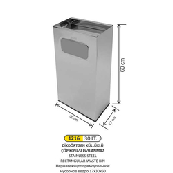 Arı Metal Dikdörtgen Küllüklü Çöp Kovası 30lt 1216 - ARI METAL