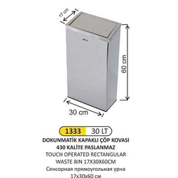 Arı Metal Dokunmatik Dikdörtgen Çöp Kovası 30lt 1333 - ARI METAL