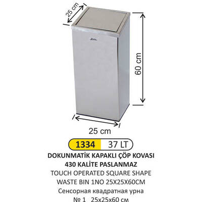 Arı Metal Dokunmatik Kare Çöp Kovası 37lt 1334 - 1
