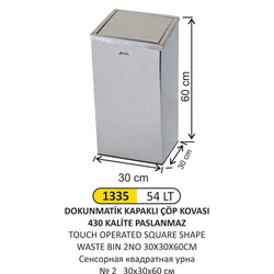 Arı Metal Dokunmatik Kare Çöp Kovası 54lt 1335 - ARI METAL