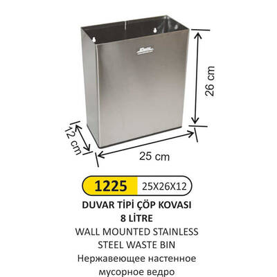 Arı Metal Duvar Tipi Çöp Kovası 8lt 1225 - 1