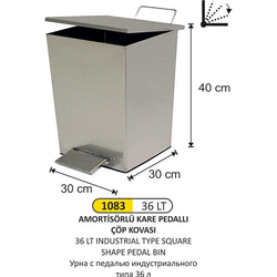 Arı Metal Endüstriyel Kare Çöp Kovası 36lt 1083 - ARI METAL