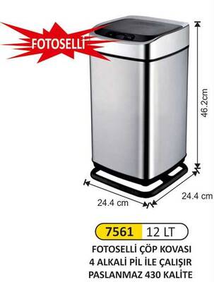 Arı Metal Fotoselli Çöp Kovası 12lt 7561 - 1