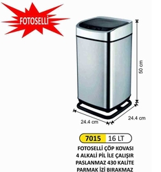 Arı Metal Fotoselli Çöp Kovası 16lt 7015 - ARI METAL