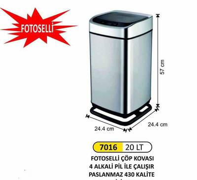 Arı Metal Fotoselli Çöp Kovası 20lt 7016 - 1