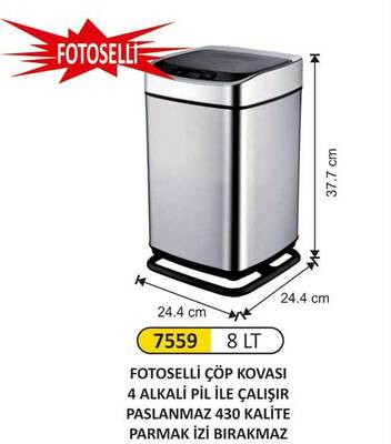 Arı Metal Fotoselli Çöp Kovası 8lt 7559 - 1