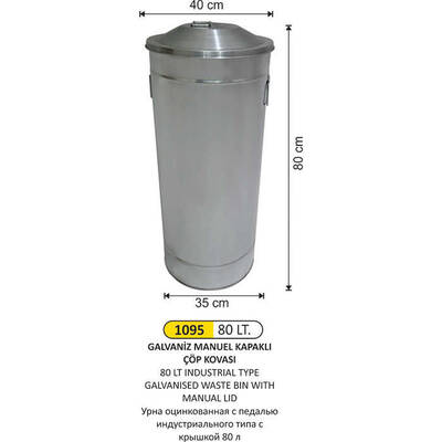Arı Metal Galvaniz Manuel Kapaklı Çöp Kovası 80lt 1095 - 1