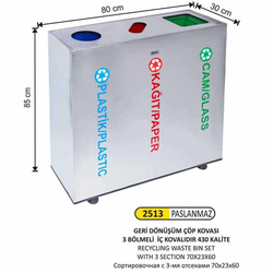 Arı Metal Geri Dönüşüm Kovası Paslanmaz 3 Bölmeli 2513 - ARI METAL