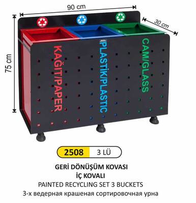 Arı Metal Gövdeli Geri Dönüşüm Kovaları 3lü 2508 - 1