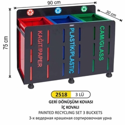 Arı Metal Gövdeli Geri Dönüşüm Kovaları 3lü 2518 - ARI METAL