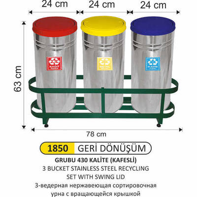 Arı Metal Kafesli Döner Kapaklı Geri Dönüşüm Kovası 3lü 1850 - 1