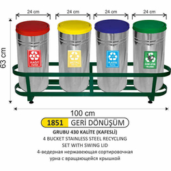 Arı Metal Kafesli Döner Kapaklı Geri Dönüşüm Kovası 4lü 1851 - ARI METAL