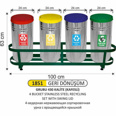 Arı Metal Kafesli Döner Kapaklı Geri Dönüşüm Kovası 4lü 1851 - 1