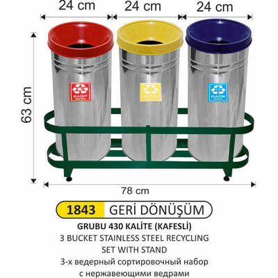 Arı Metal Kafesli Geri Dönüşüm Kovası 3lü 1843 - 1