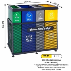 Arı Metal Kafesli Geri Dönüşüm Kovası 4lü 2521 - ARI METAL