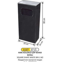 Arı Metal Kare Küllüklü Çöp Kovası Boyalı 37lt 1117 - ARI METAL