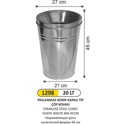 Arı Metal Konik Kapalı Tip Çöp Kovası 20lt 1298 - ARI METAL
