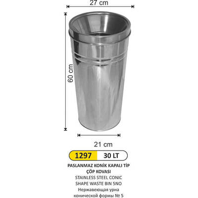 Arı Metal Konik Kapalı Tip Çöp Kovası 30lt 1297 - 1